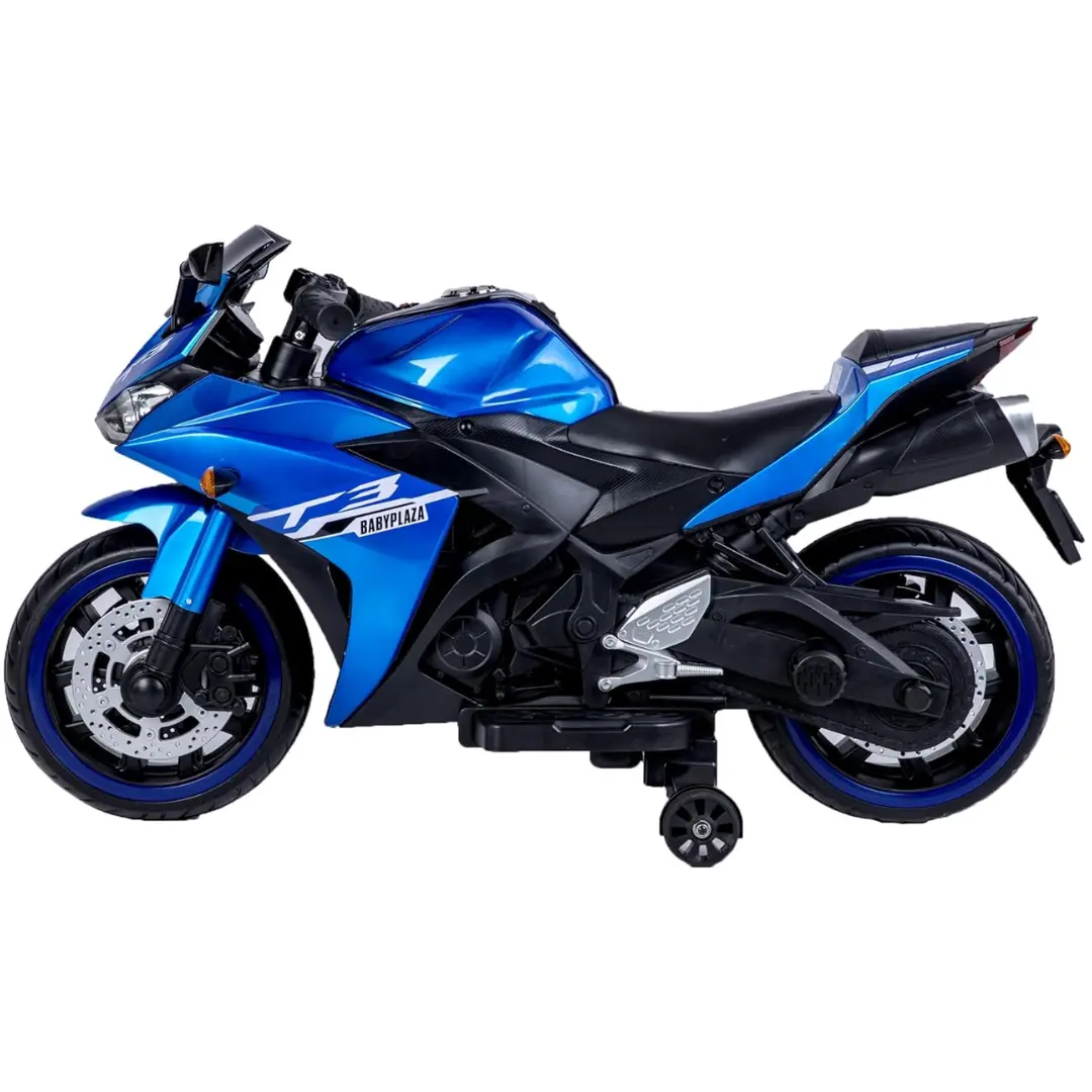 12V Blue Motorcycle For Kids 3 To 6 Years With Training Wheels
