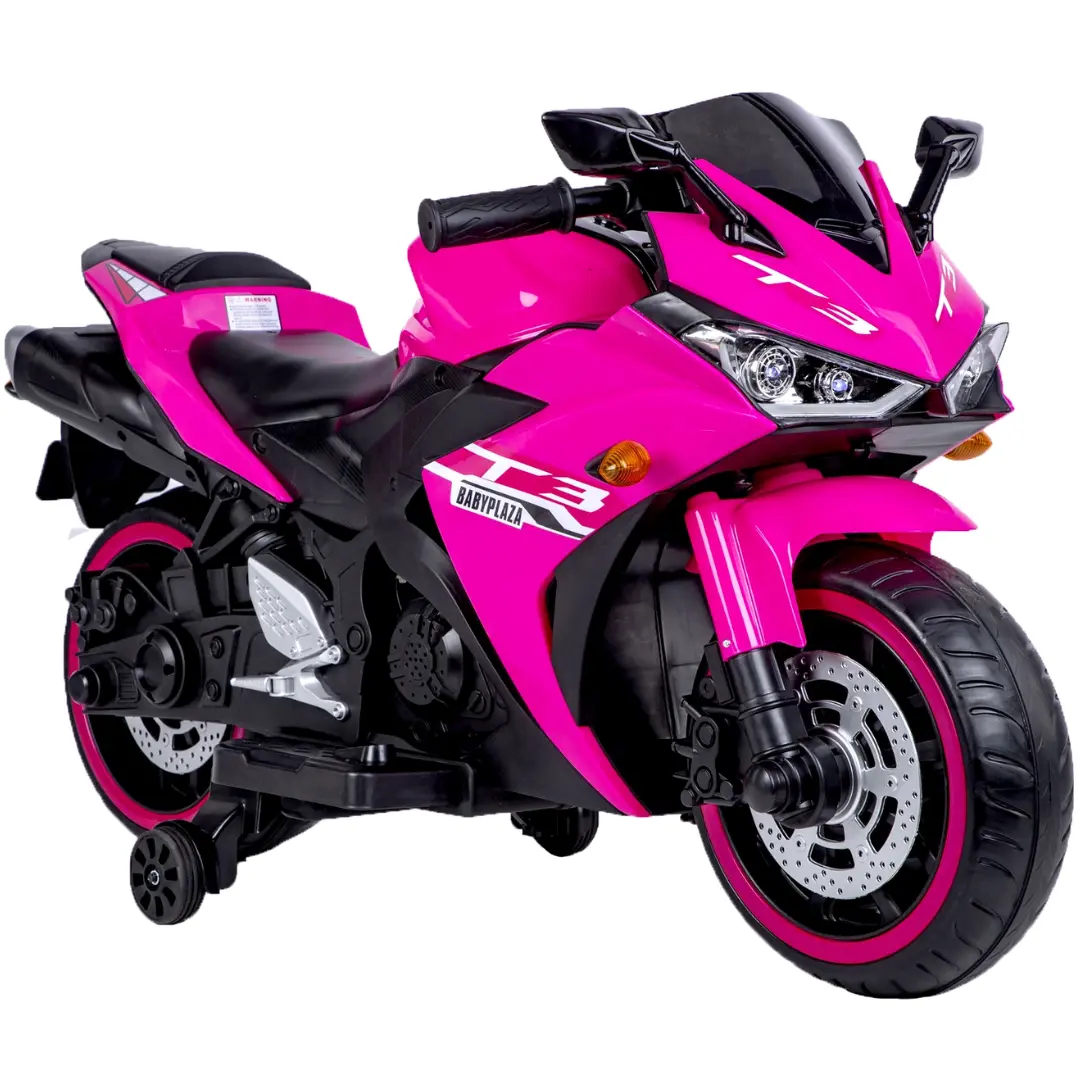 12V Pink Motorcycle for Kids 3 to 6 Years With Training Wheels