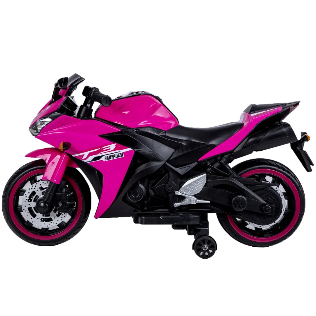 12V Pink Motorcycle for Kids 3 to 6 Years With Training Wheels