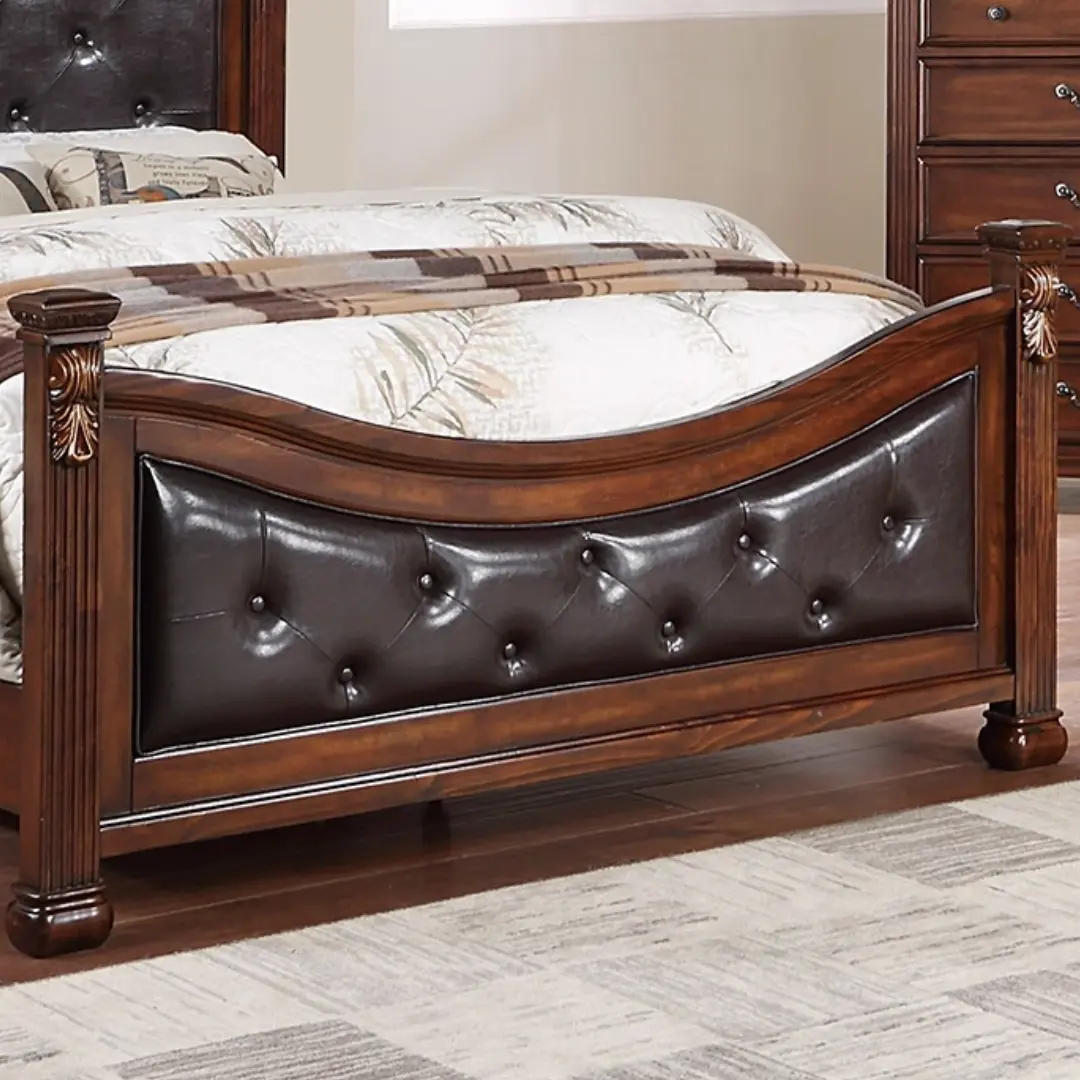 King Size Formal Traditional Dark Cherry 1pc Bed Tufted Faux Headboard Footboard