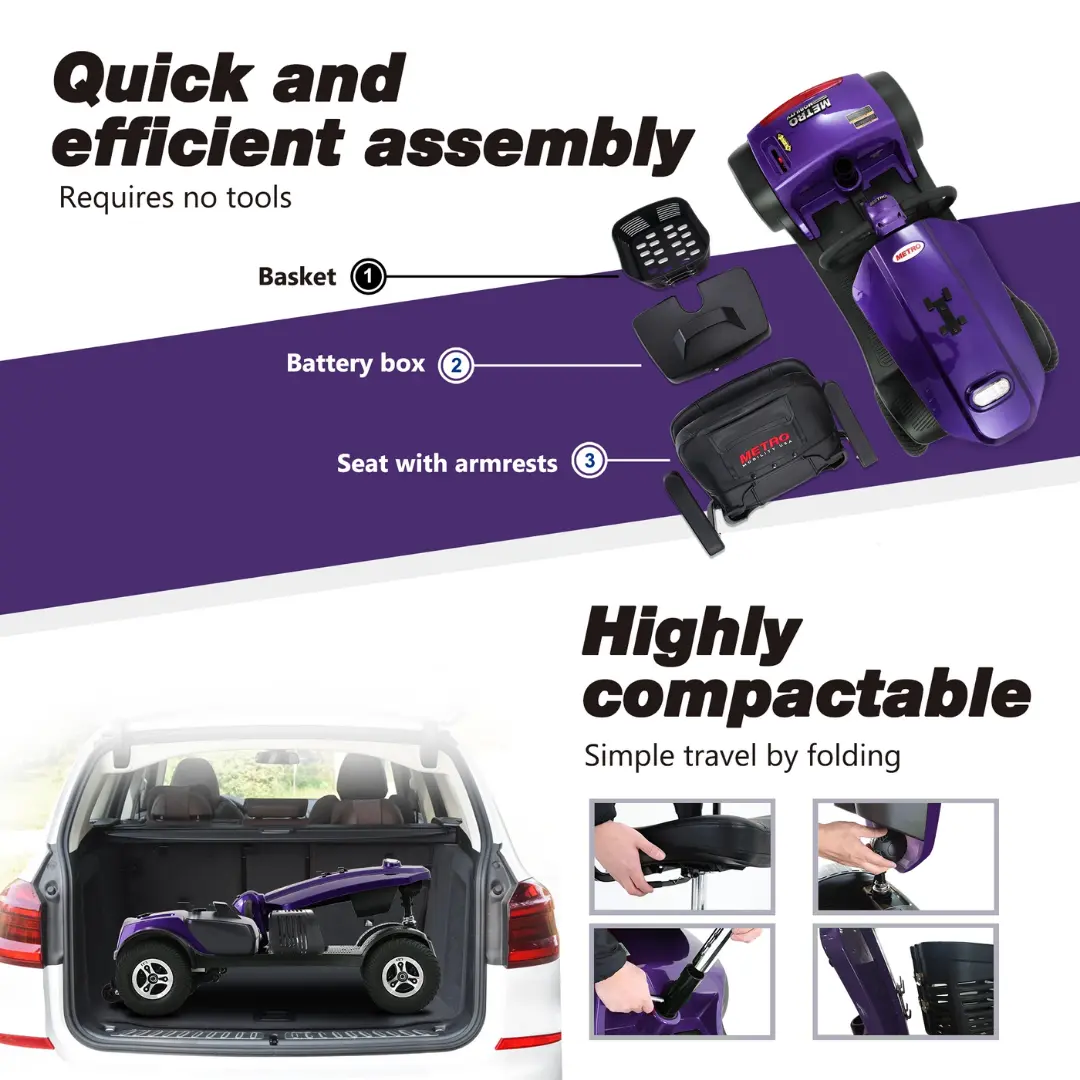 MAX PLUS PURPLE Four Wheel Outdoor Compact Mobility Scooter