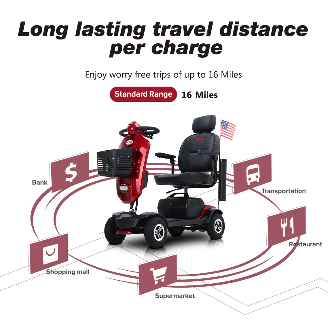 MAX PLUS RED Four Wheel Outdoor Compact Mobility Scooter