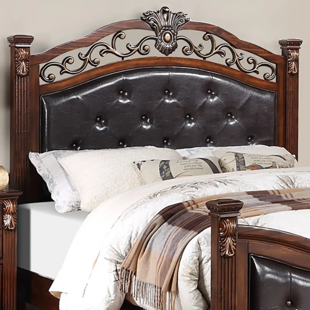Queen Size Formal Traditional Dark Cherry 1pc Bed Tufted Faux Headboard Footboard