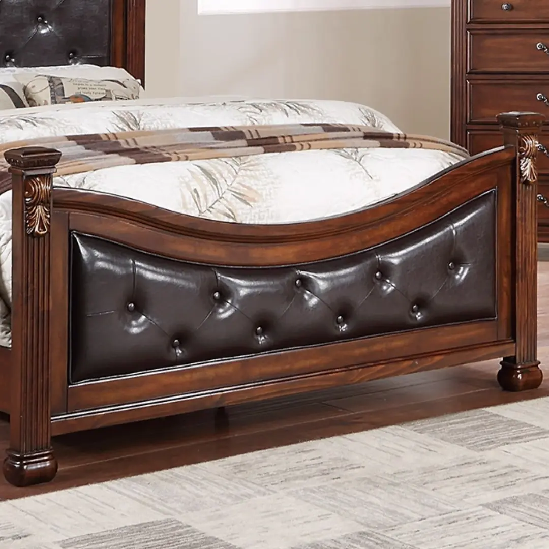 Queen Size Formal Traditional Dark Cherry 1pc Bed Tufted Faux Headboard Footboard