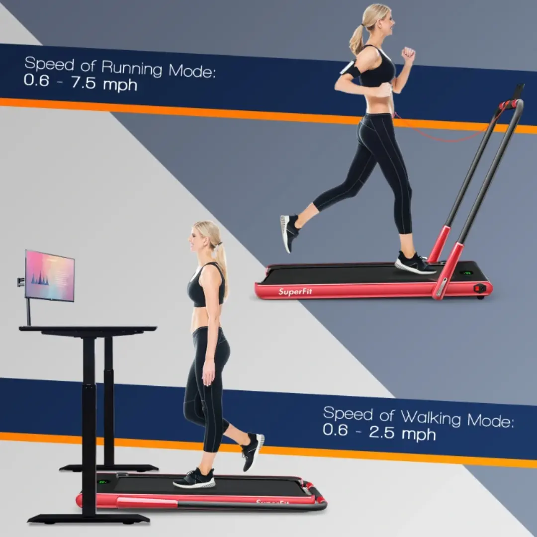 Red 2-in-1 Folding Walking Pad Treadmill with Remote Control and LED Display